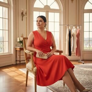 Calvin Klein Orange Button‑Detail Dress Size 16 NWT – Sleeveless Knee‑Length